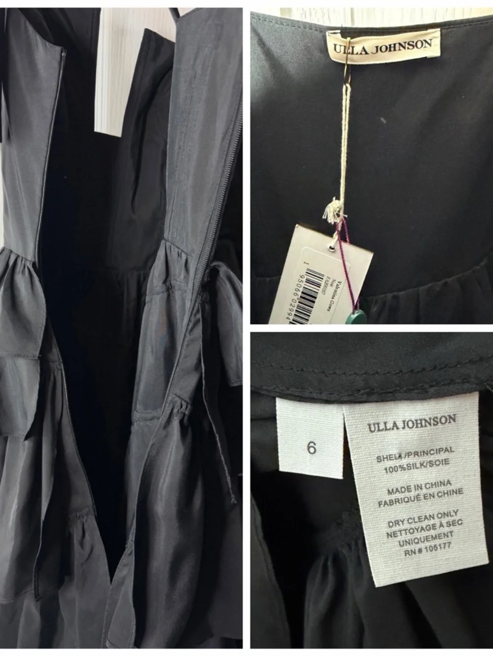 Ulla Johnson Valentina Silk Tiered Ruffle Midi Dress Black 6 NWT - Picture 7 of 15